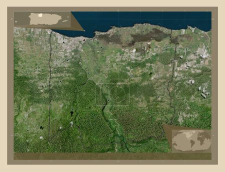 Foto de Arecibo, municipality of Puerto Rico. High resolution satellite map. Locations of major cities of the region. Corner auxiliary location maps - Imagen libre de derechos