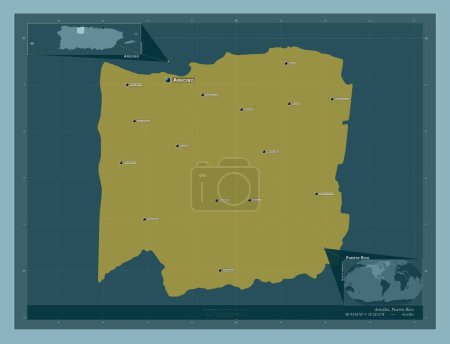 Photo for Arecibo, municipality of Puerto Rico. Solid color shape. Locations and names of major cities of the region. Corner auxiliary location maps - Royalty Free Image