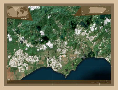 Foto de Arroyo, municipality of Puerto Rico. Low resolution satellite map. Locations and names of major cities of the region. Corner auxiliary location maps - Imagen libre de derechos