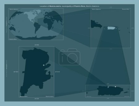 Foto de Barceloneta, municipality of Puerto Rico. Diagram showing the location of the region on larger-scale maps. Composition of vector frames and PNG shapes on a solid background - Imagen libre de derechos