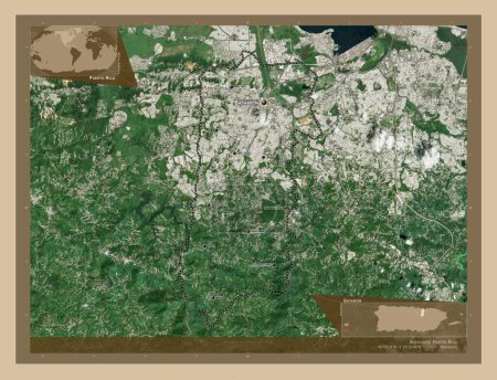 Photo for Bayamon, municipality of Puerto Rico. Low resolution satellite map. Locations and names of major cities of the region. Corner auxiliary location maps - Royalty Free Image