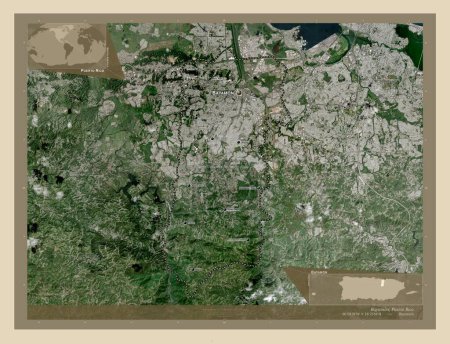 Photo for Bayamon, municipality of Puerto Rico. High resolution satellite map. Locations and names of major cities of the region. Corner auxiliary location maps - Royalty Free Image