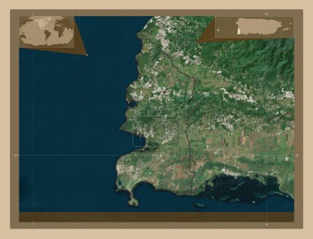 Téléchargez les photos : Cabo Rojo, municipality of Puerto Rico. Low resolution satellite map. Corner auxiliary location maps - en image libre de droit