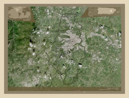 Photo for Caguas, municipality of Puerto Rico. High resolution satellite map. Locations and names of major cities of the region. Corner auxiliary location maps - Royalty Free Image