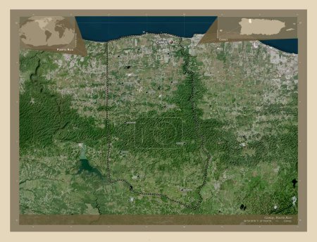 Photo for Camuy, municipality of Puerto Rico. High resolution satellite map. Locations and names of major cities of the region. Corner auxiliary location maps - Royalty Free Image