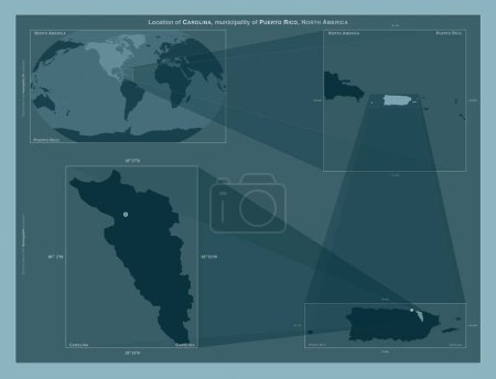 Foto de Carolina, municipality of Puerto Rico. Diagram showing the location of the region on larger-scale maps. Composition of vector frames and PNG shapes on a solid background - Imagen libre de derechos