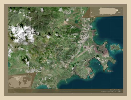 Foto de Ceiba, municipality of Puerto Rico. High resolution satellite map. Locations and names of major cities of the region. Corner auxiliary location maps - Imagen libre de derechos