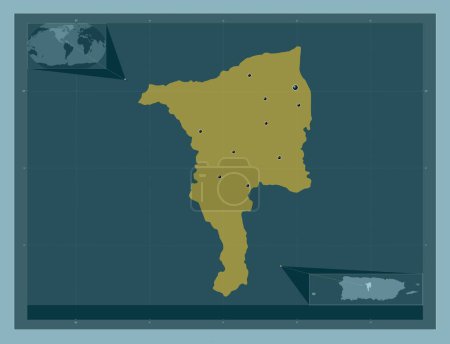 Foto de Ciales, municipality of Puerto Rico. Solid color shape. Locations of major cities of the region. Corner auxiliary location maps - Imagen libre de derechos