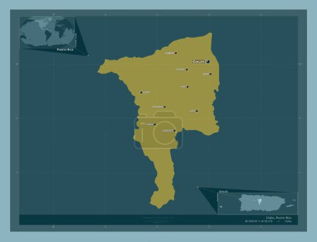 Foto de Ciales, municipality of Puerto Rico. Solid color shape. Locations and names of major cities of the region. Corner auxiliary location maps - Imagen libre de derechos