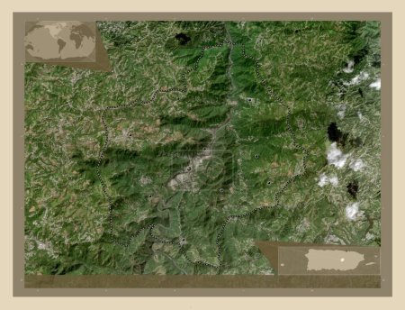 Téléchargez les photos : Comerio, municipality of Puerto Rico. High resolution satellite map. Locations of major cities of the region. Corner auxiliary location maps - en image libre de droit
