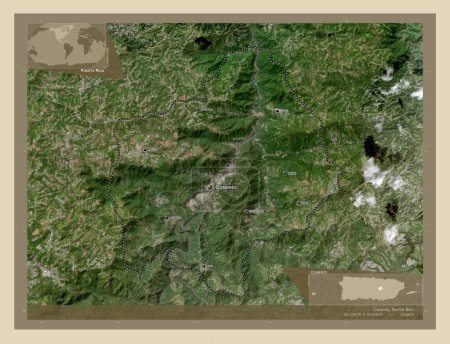 Téléchargez les photos : Comerio, municipality of Puerto Rico. High resolution satellite map. Locations and names of major cities of the region. Corner auxiliary location maps - en image libre de droit