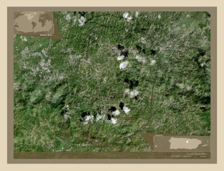 Photo for Corozal, municipality of Puerto Rico. High resolution satellite map. Locations and names of major cities of the region. Corner auxiliary location maps - Royalty Free Image