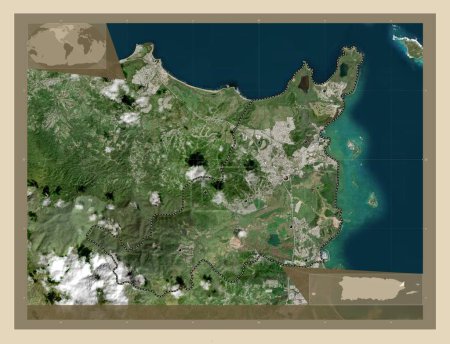 Téléchargez les photos : Fajardo, municipality of Puerto Rico. High resolution satellite map. Locations of major cities of the region. Corner auxiliary location maps - en image libre de droit