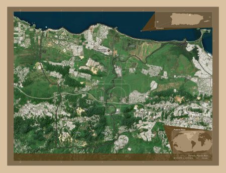 Foto de Dorado, municipality of Puerto Rico. Low resolution satellite map. Locations and names of major cities of the region. Corner auxiliary location maps - Imagen libre de derechos