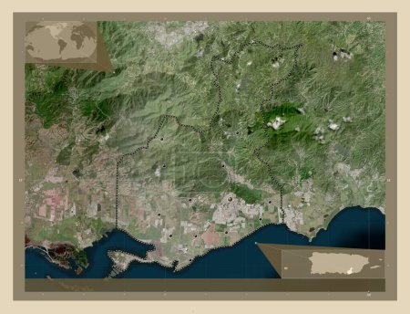 Foto de Guayama, municipality of Puerto Rico. High resolution satellite map. Locations of major cities of the region. Corner auxiliary location maps - Imagen libre de derechos