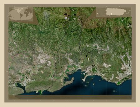 Photo for Guayanilla, municipality of Puerto Rico. High resolution satellite map. Locations of major cities of the region. Corner auxiliary location maps - Royalty Free Image