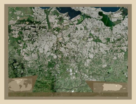 Photo for Guaynabo, municipality of Puerto Rico. High resolution satellite map. Locations of major cities of the region. Corner auxiliary location maps - Royalty Free Image