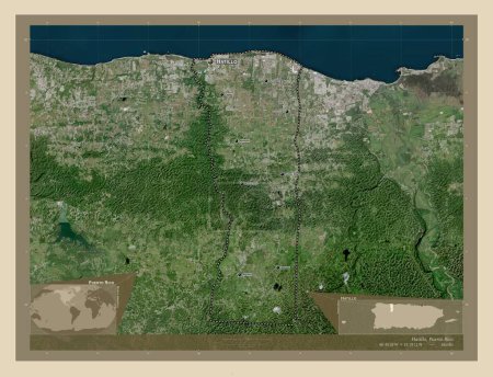 Foto de Hatillo, municipality of Puerto Rico. High resolution satellite map. Locations and names of major cities of the region. Corner auxiliary location maps - Imagen libre de derechos