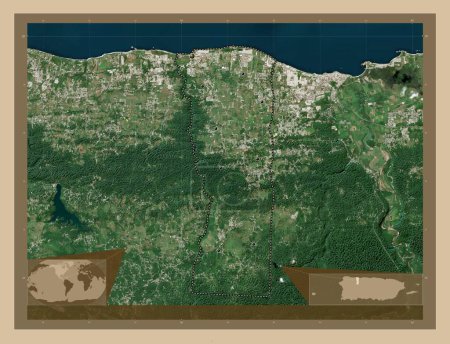 Foto de Hatillo, municipality of Puerto Rico. Low resolution satellite map. Locations of major cities of the region. Corner auxiliary location maps - Imagen libre de derechos