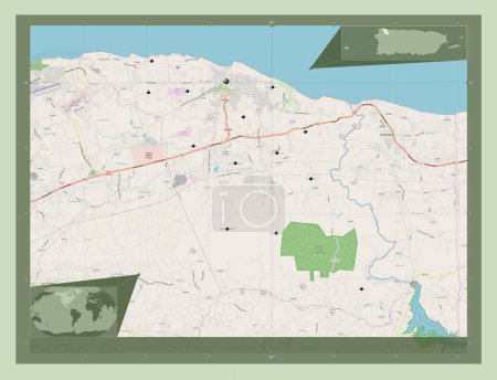 Téléchargez les photos : Isabela, municipality of Puerto Rico. Open Street Map. Locations of major cities of the region. Corner auxiliary location maps - en image libre de droit