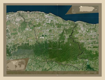 Téléchargez les photos : Isabela, municipality of Puerto Rico. High resolution satellite map. Locations and names of major cities of the region. Corner auxiliary location maps - en image libre de droit