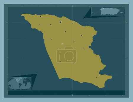 Téléchargez les photos : Isabela, municipality of Puerto Rico. Solid color shape. Locations of major cities of the region. Corner auxiliary location maps - en image libre de droit