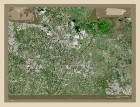 Photo for Juncos, municipality of Puerto Rico. High resolution satellite map. Locations and names of major cities of the region. Corner auxiliary location maps - Royalty Free Image