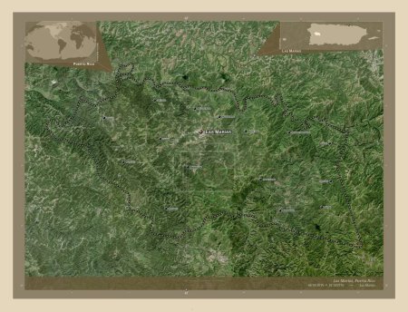 Foto de Las Marias, municipality of Puerto Rico. High resolution satellite map. Locations and names of major cities of the region. Corner auxiliary location maps - Imagen libre de derechos