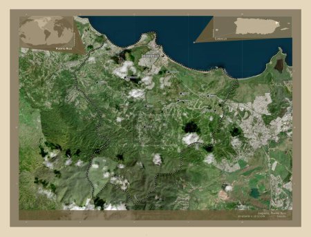 Photo for Luquillo, municipality of Puerto Rico. High resolution satellite map. Locations and names of major cities of the region. Corner auxiliary location maps - Royalty Free Image