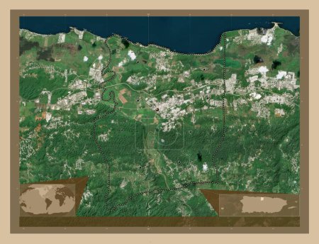 Photo for Manati, municipality of Puerto Rico. Low resolution satellite map. Locations of major cities of the region. Corner auxiliary location maps - Royalty Free Image