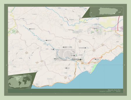 Foto de Maunabo, municipality of Puerto Rico. Open Street Map. Locations and names of major cities of the region. Corner auxiliary location maps - Imagen libre de derechos