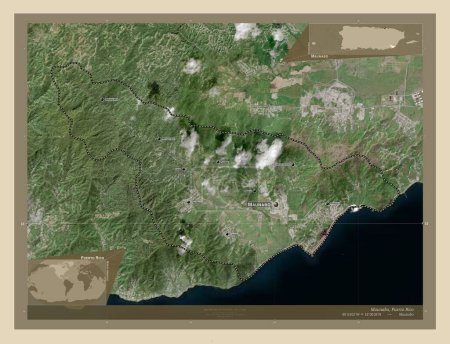 Photo for Maunabo, municipality of Puerto Rico. High resolution satellite map. Locations and names of major cities of the region. Corner auxiliary location maps - Royalty Free Image