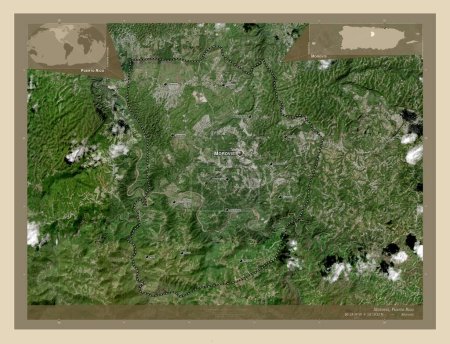 Téléchargez les photos : Morovis, municipality of Puerto Rico. High resolution satellite map. Locations and names of major cities of the region. Corner auxiliary location maps - en image libre de droit