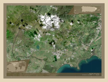 Photo for Naguabo, municipality of Puerto Rico. High resolution satellite map. Locations and names of major cities of the region. Corner auxiliary location maps - Royalty Free Image