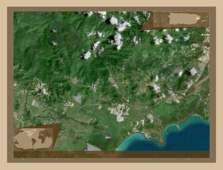 Téléchargez les photos : Naguabo, municipality of Puerto Rico. Low resolution satellite map. Locations of major cities of the region. Corner auxiliary location maps - en image libre de droit