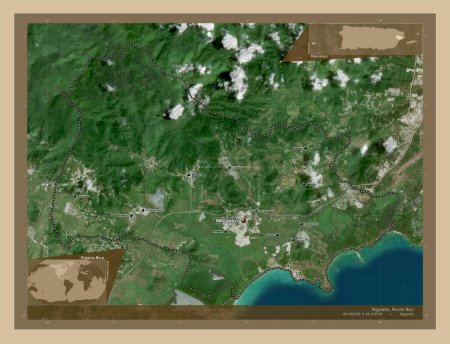 Photo for Naguabo, municipality of Puerto Rico. Low resolution satellite map. Locations and names of major cities of the region. Corner auxiliary location maps - Royalty Free Image