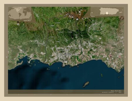 Photo for Ponce, municipality of Puerto Rico. High resolution satellite map. Locations and names of major cities of the region. Corner auxiliary location maps - Royalty Free Image