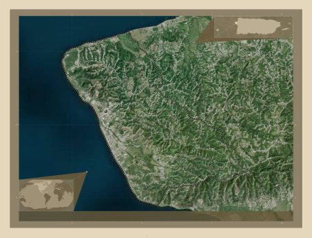 Foto de Rincon, municipality of Puerto Rico. High resolution satellite map. Locations of major cities of the region. Corner auxiliary location maps - Imagen libre de derechos
