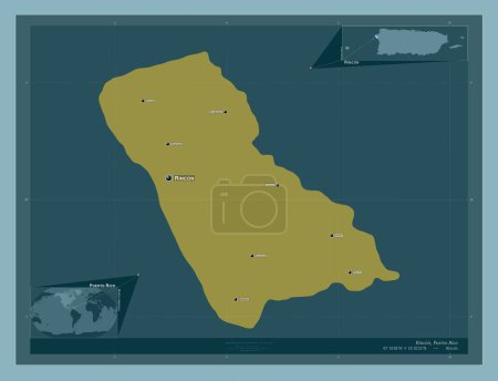 Foto de Rincon, municipality of Puerto Rico. Solid color shape. Locations and names of major cities of the region. Corner auxiliary location maps - Imagen libre de derechos