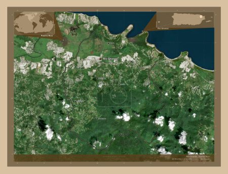 Photo for Rio Grande, municipality of Puerto Rico. Low resolution satellite map. Locations and names of major cities of the region. Corner auxiliary location maps - Royalty Free Image