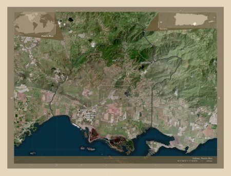 Photo for Salinas, municipality of Puerto Rico. High resolution satellite map. Locations and names of major cities of the region. Corner auxiliary location maps - Royalty Free Image
