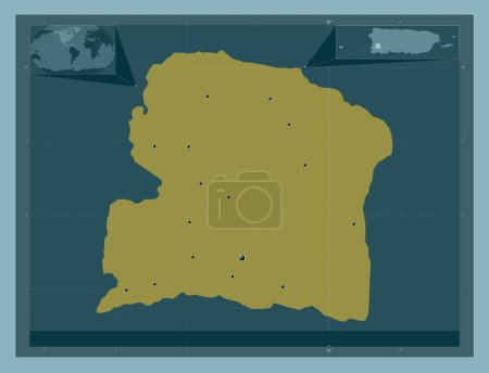 Foto de San German, municipality of Puerto Rico. Solid color shape. Locations of major cities of the region. Corner auxiliary location maps - Imagen libre de derechos
