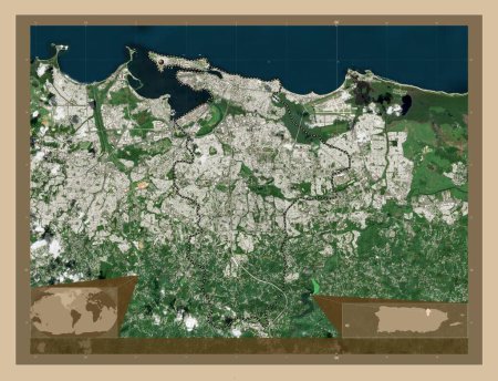 Téléchargez les photos : San Juan, municipality of Puerto Rico. Low resolution satellite map. Corner auxiliary location maps - en image libre de droit