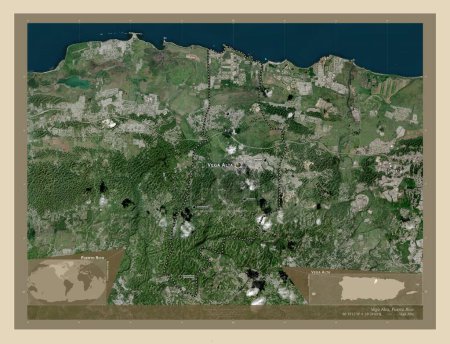 Photo for Vega Alta, municipality of Puerto Rico. High resolution satellite map. Locations and names of major cities of the region. Corner auxiliary location maps - Royalty Free Image