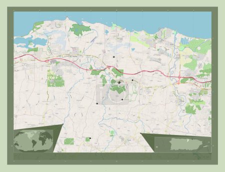 Foto de Vega Alta, municipality of Puerto Rico. Open Street Map. Locations of major cities of the region. Corner auxiliary location maps - Imagen libre de derechos