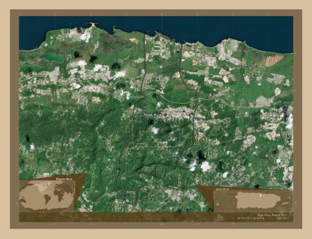Photo for Vega Alta, municipality of Puerto Rico. Low resolution satellite map. Locations and names of major cities of the region. Corner auxiliary location maps - Royalty Free Image
