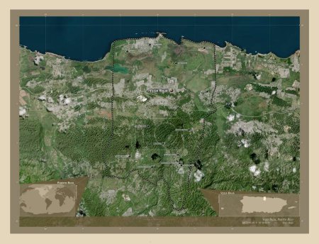Photo for Vega Baja, municipality of Puerto Rico. High resolution satellite map. Locations and names of major cities of the region. Corner auxiliary location maps - Royalty Free Image
