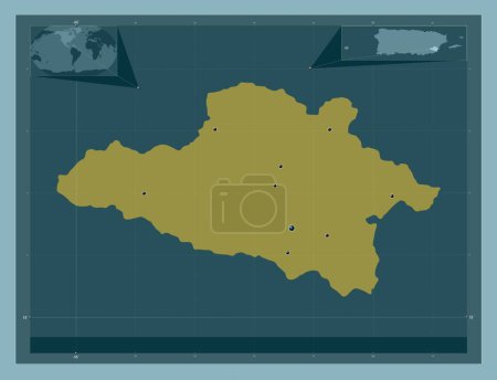 Téléchargez les photos : Yabucoa, municipality of Puerto Rico. Solid color shape. Locations of major cities of the region. Corner auxiliary location maps - en image libre de droit