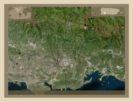 Photo for Yauco, municipality of Puerto Rico. High resolution satellite map. Locations of major cities of the region. Corner auxiliary location maps - Royalty Free Image
