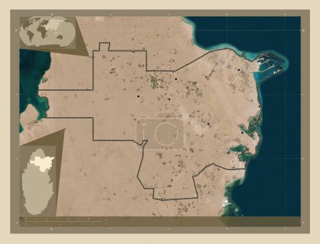 Téléchargez les photos : Al Khor, municipality of Qatar. High resolution satellite map. Locations of major cities of the region. Corner auxiliary location maps - en image libre de droit